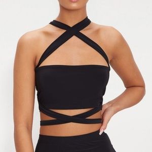BLACK SLINKY TIE TOP